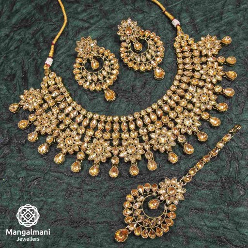 Presentable LCT Coloured With Designer Stone Work AD Kundan Necklace Set Adorned With AD Kundan