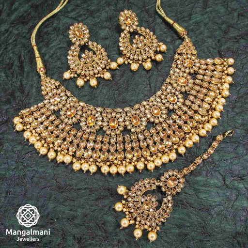 Radiant LCT Coloured With Traditional Work AD Kundan Necklace Set Decorated With AD Kundan