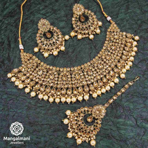 Ravishing LCT Coloured With Designer Stone Work AD Kundan Necklace Set Adorned With AD Kundan