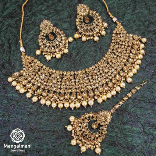 Ravishing LCT Coloured With Designer Stone Work AD Kundan Necklace Set Adorned With AD Kundan