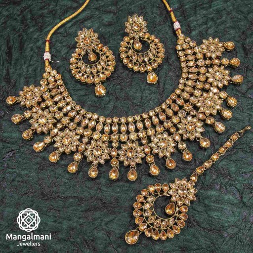 Trendy LCT Coloured With Traditional Work AD Kundan Necklace Set Adorned With AD Kundan