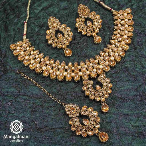 Stunning LCT Coloured With Traditional Work AD Kundan Necklace Set Embellished With AD Kundan