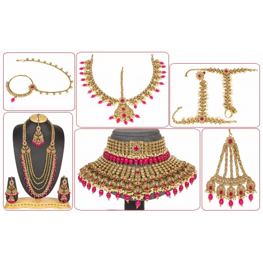 Charming With Designer Stone Work Polki Bridal Set Decorated With Crystal Ad