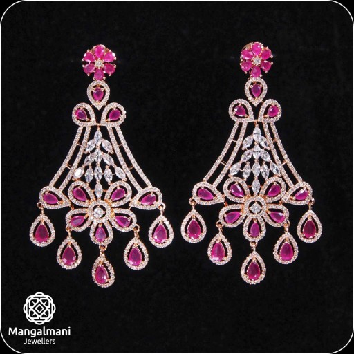 Glorious Pink Coloured With Party Wear Designer Work CZ Earrings Decorated With Cubic Zirconia