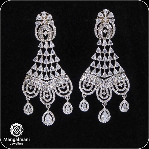 Magnificent White Coloured With Party Wear Designer Work CZ Earrings Adorned With Cubic Zirconia
