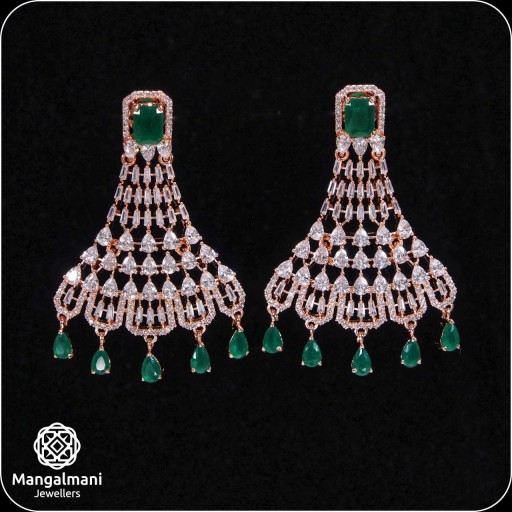 Prepossessing Green Coloured With Western Look Designer Work CZ Earrings Decorated With Cubic Zirconia