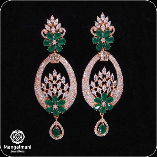 Pretty Green Coloured With Western Look Designer Work CZ Earrings Studded With Cubic Zirconia