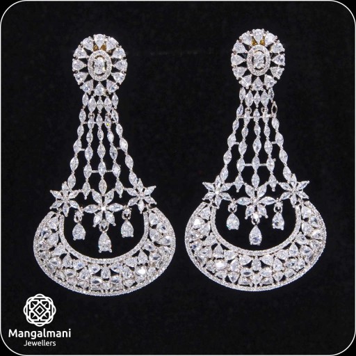 Alluring White Coloured With Western Look Designer Work CZ Earrings Studded With Cubic Zirconia
