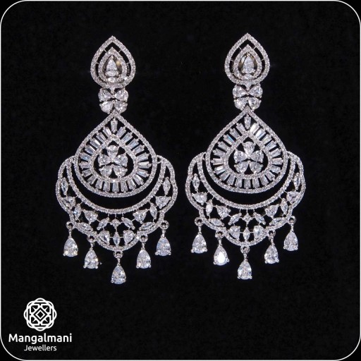 Captivating White Coloured With Party Wear Designer Work CZ Earrings Studded With Cubic Zirconia