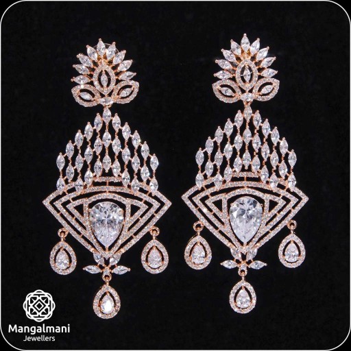 Elegant White Coloured With Western Look Designer Work CZ Earrings Studded With Cubic Zirconia