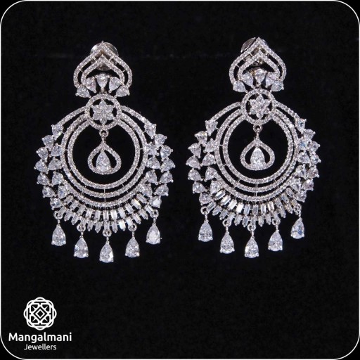 Exclusive White Coloured With Ethnic Work CZ Earrings Decorated With Cubic Zirconia