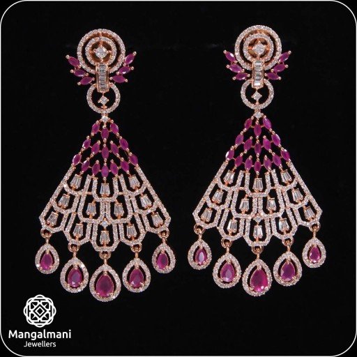 Fascinating Pink Coloured With Western Look Designer Work CZ Earrings Adorned With Cubic Zirconia