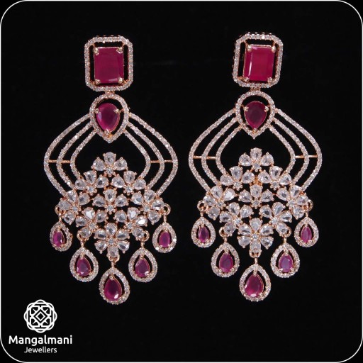 Fashionable Pink Coloured With Western Look Designer Work CZ Earrings Studded With Cubic Zirconia