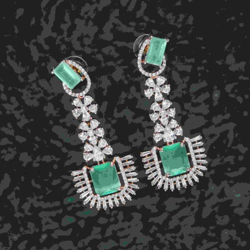 Glamorous Mint Coloured With Western Look Designer Work CZ Earrings Embellished With Cubic Zirconia