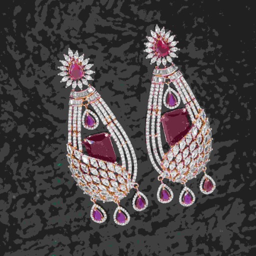 Marvellous Maroon Coloured With Party Wear Designer Work CZ Earrings Studded With Cubic Zirconia