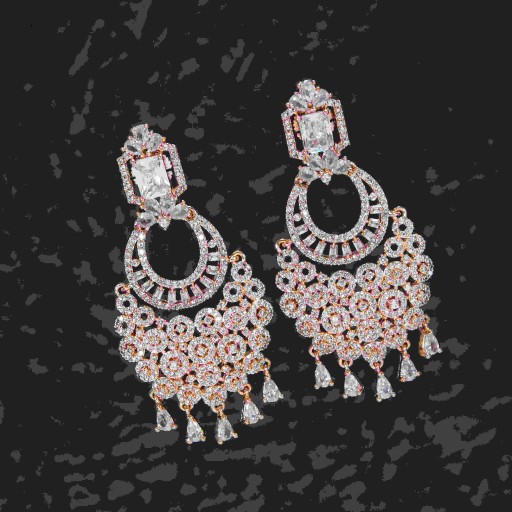 Pleasant White Coloured With Western Look Designer Work CZ Earrings Embellished With Cubic Zirconia