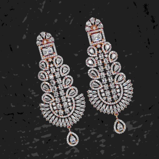 Prettyish White Coloured With Ethnic Work CZ Earrings Embellished With Cubic Zirconia