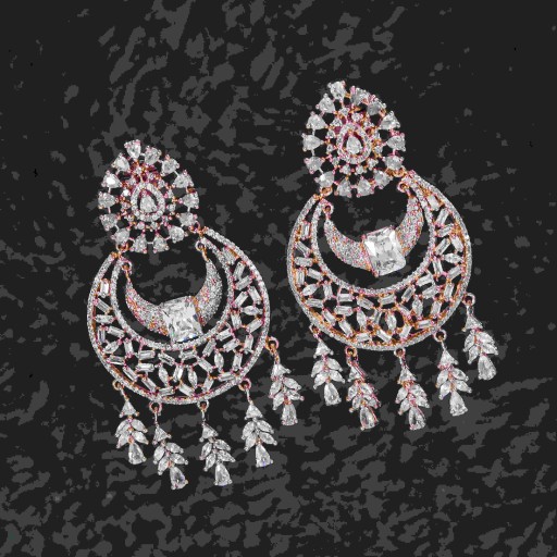 Resplendent White Coloured With Western Look Designer Work CZ Earrings Studded With Cubic Zirconia