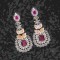 Antique Ruby Coloured With Ethnic Work CZ Earrings Embellished With Cubic Zirconia
