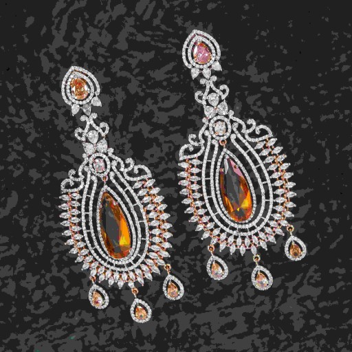 Beautiful White Coloured With Western Look Designer Work CZ Earrings Adorned With Cubic Zirconia