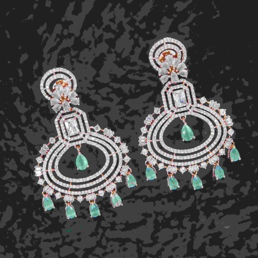 Charismatic Mint Coloured With Party Wear Designer Work CZ Earrings Embellished With Cubic Zirconia