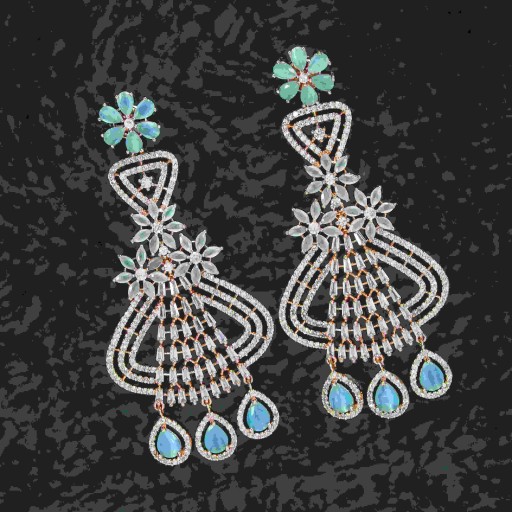 Charming Mint Coloured With Party Wear Designer Work CZ Earrings Decorated With Cubic Zirconia