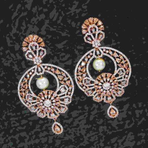 Engaging White Coloured With Western Look Designer Work CZ Earrings Embellished With Cubic Zirconia