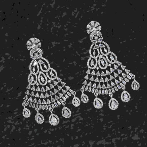 Fashionable White Coloured With Western Look Designer Work CZ Earrings Studded With Cubic Zirconia