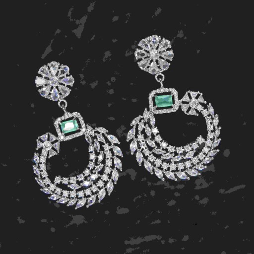 Elegant White and Mint Coloured With Western Look Designer Work CZ Earrings Studded With Cubic Zirconia