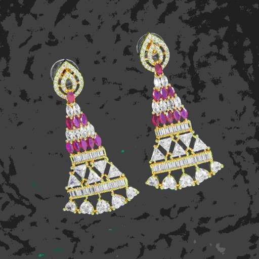Exclusive Ruby Coloured With Ethnic Work CZ Earrings Decorated With Cubic Zirconia
