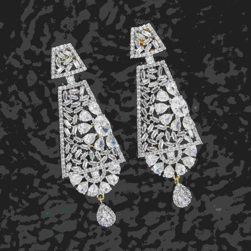 Fascinating White Coloured With Western Look Designer Work CZ Earrings Adorned With Cubic Zirconia