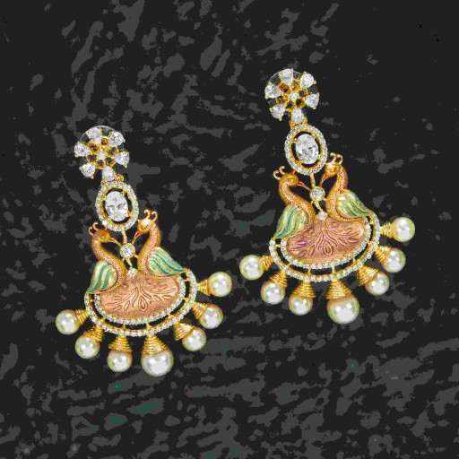 Glamorous White Coloured With Party Wear Designer Work CZ Earrings Embellished With Cubic Zirconia