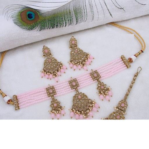 Glorious Designer Handmade Polki Necklace Set  