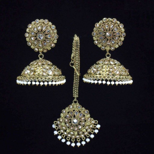 Elegant Ethnic AD Jhumki Earrings And Tikka Set