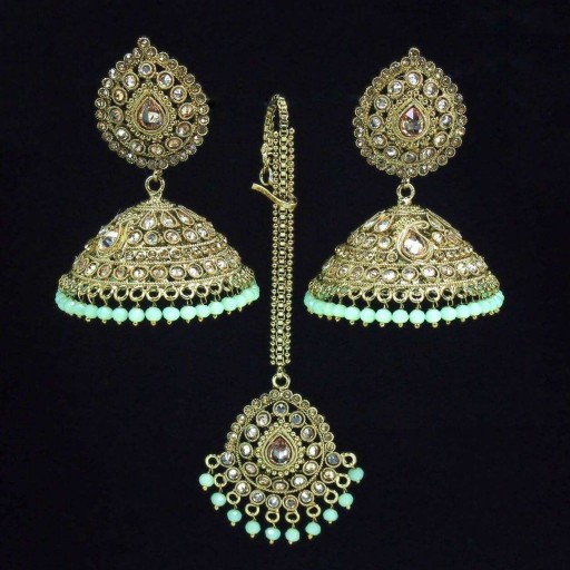 Engaging Ethnic AD Jhumki Earrings And Tikka Set