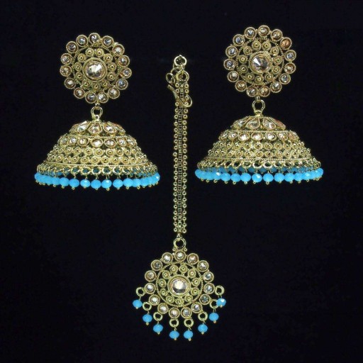 Fashionable Ethnic AD Jhumki Earrings And Tikka Set