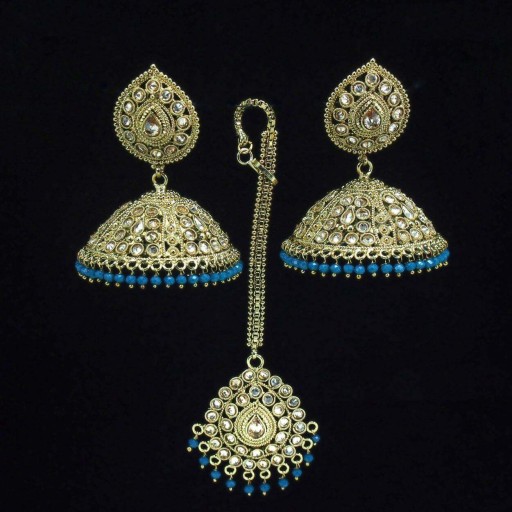 Glamorous Ethnic AD Jhumki Earrings And Tikka Set