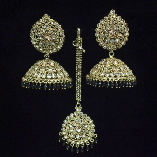 Glorious Ethnic AD Jhumki Earrings And Tikka Set