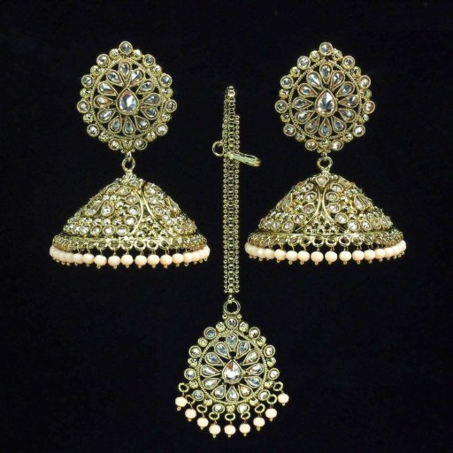 Magnificent Ethnic AD Jhumki Earrings And Tikka Set