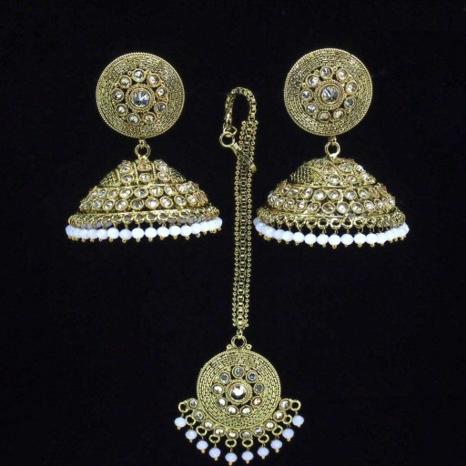 Marvellous Ethnic AD Jhumki Earrings And Tikka Set