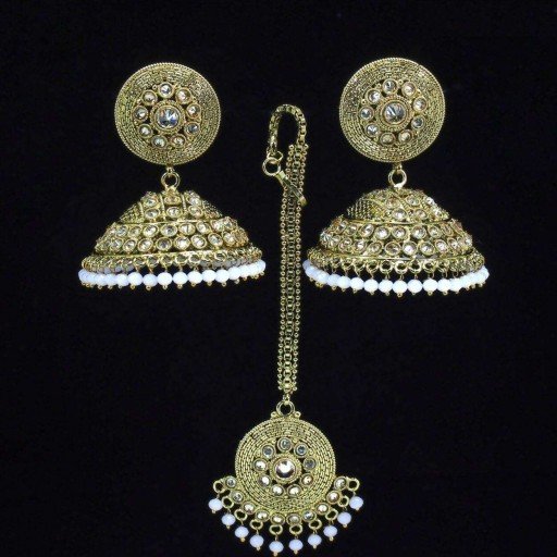 Marvellous Ethnic AD Jhumki Earrings And Tikka Set