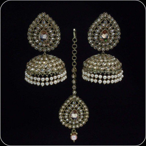 Radiant Traditional AD Jhumki Earrings And Tikka Set