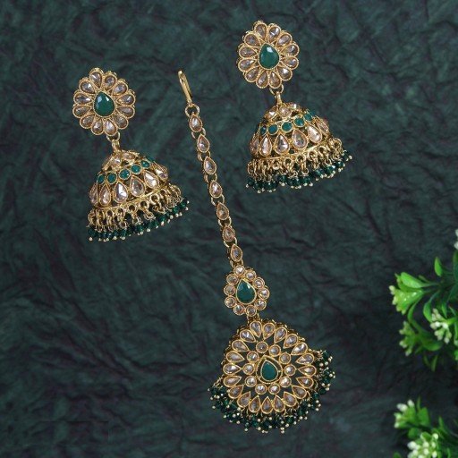 Beautiful With Ethnic Work Polki Jhumki & Tikka