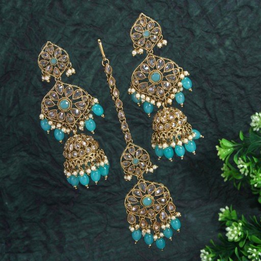 Charismatic With Traditional Work Polki Jhumki & Tikka