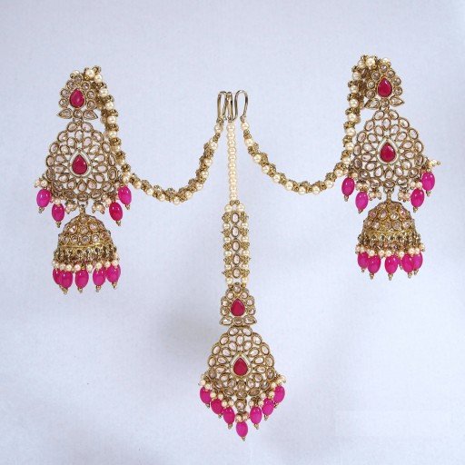 Beautiful Polki Jhumki And Tikka Set