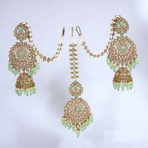 Charming Polki Jhumki And Tikka Set