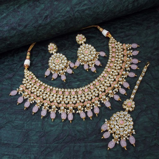 Desirable With Designer Stone Work Kundan Necklace Set  