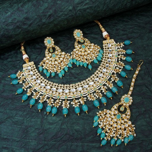 Exclusive With Designer Stone Work Kundan Necklace Set  
