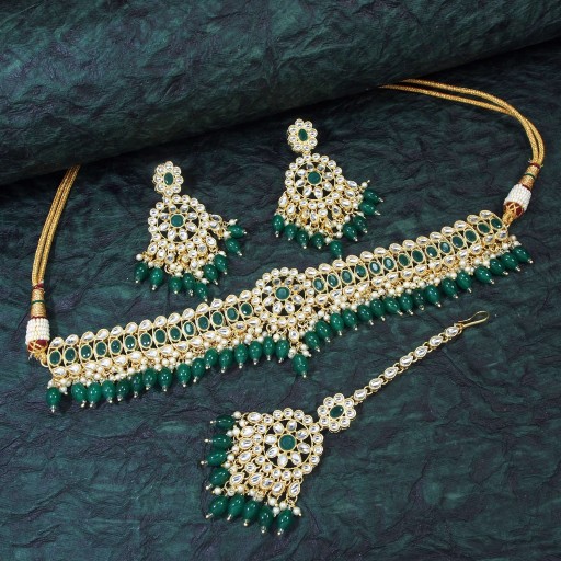 Glamorous With Designer Stone Work Kundan Necklace Set  