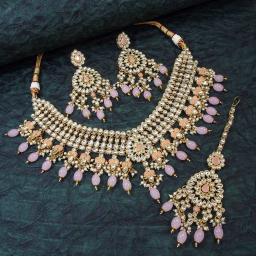 Marvellous With Designer Stone Work Kundan Necklace Set  